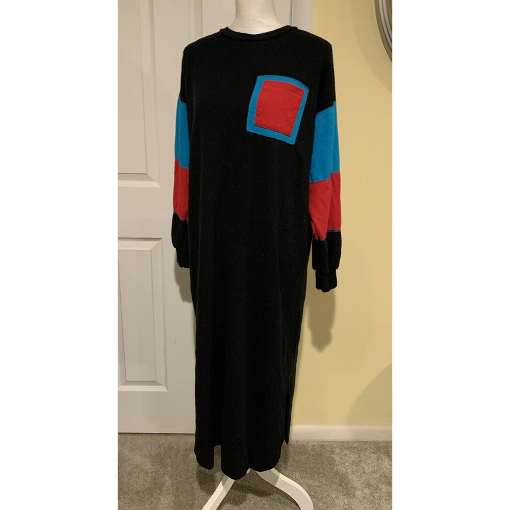 Appel Vintage Womens M USA Pajama L/S Long Sleep Shirt Nightgown Black Pocket